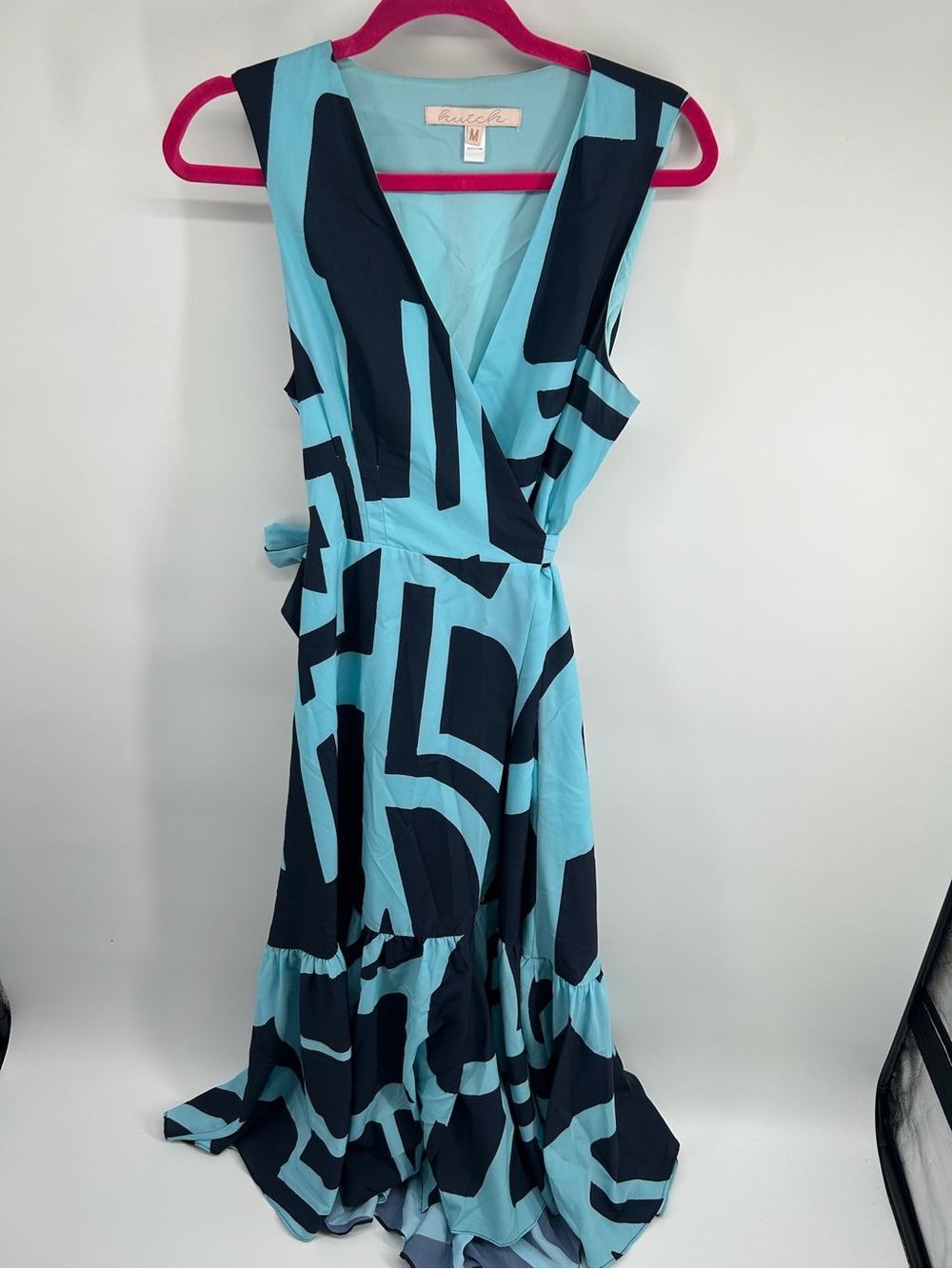 Trina Turk Light Blue & Navy Geometric Wrap Maxi Dress